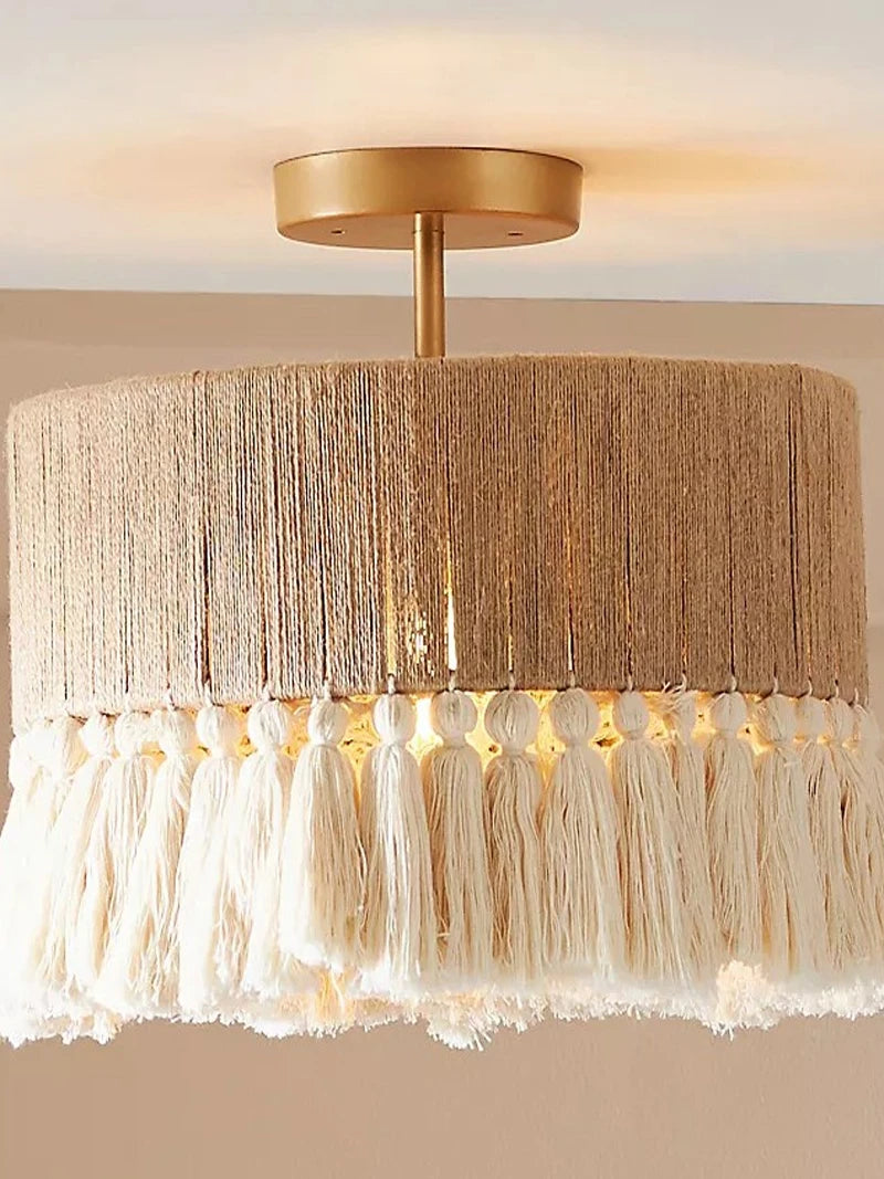 Suspension Vintage à franges en tissu ficelle - vue 4 sur 10