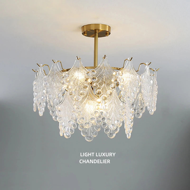 lustre moderne en verre 2023 feuilles gouttelette éclairage suspendu