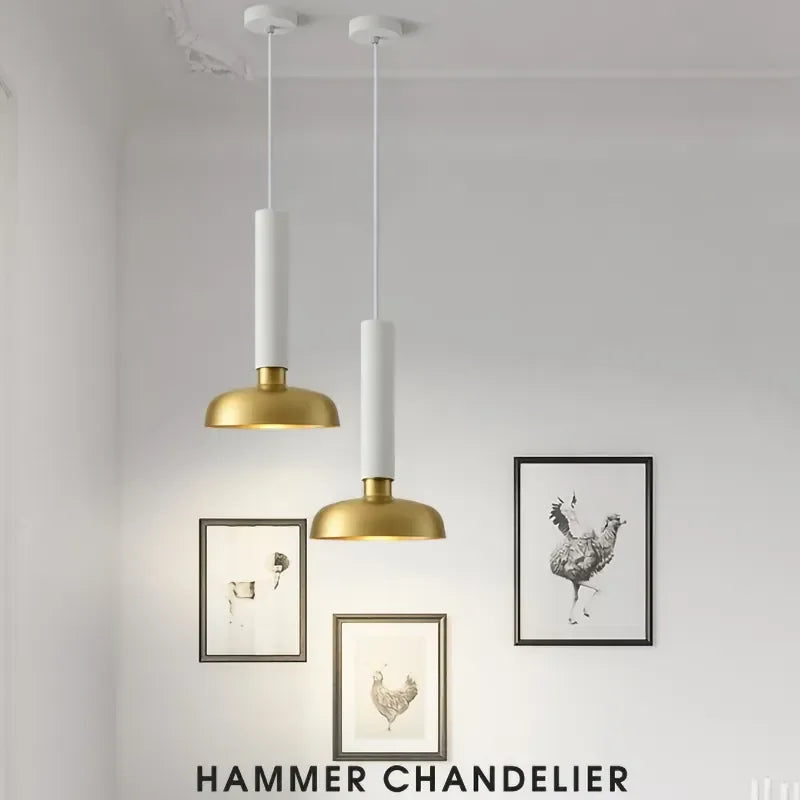 Suspension LED Moderne Créative tube et abat-jour Laiton - vue 7 sur 8