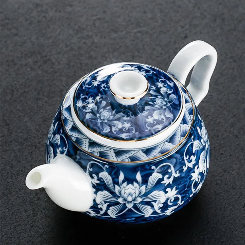 Théière chinoise porcelaine motif traditionnel portable artisanale - vue 5 sur 7