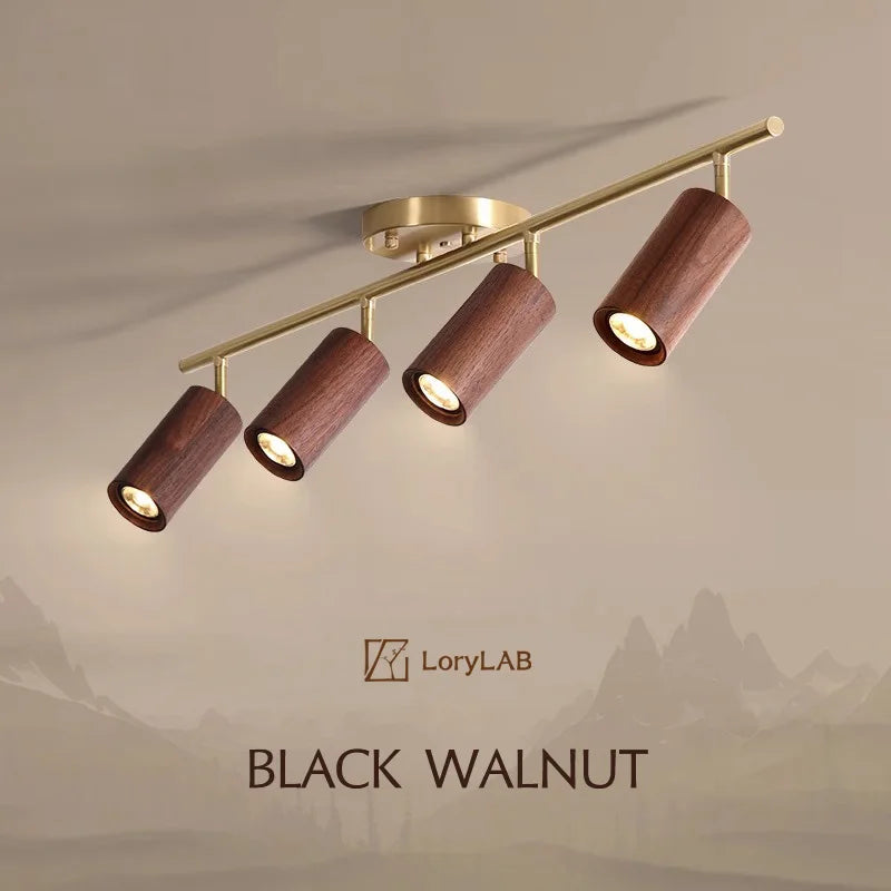 Walnut Wood Brass Spotlight Ceiling Light Fixture, Living Room Light for Dining Room, Kitchen Island, Corridor aisle, bedroom - vue 2 sur 14