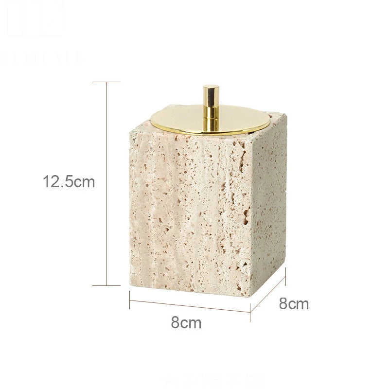 ensemble accessoires salle de bain en travertin beige naturel - vue 22 sur 28