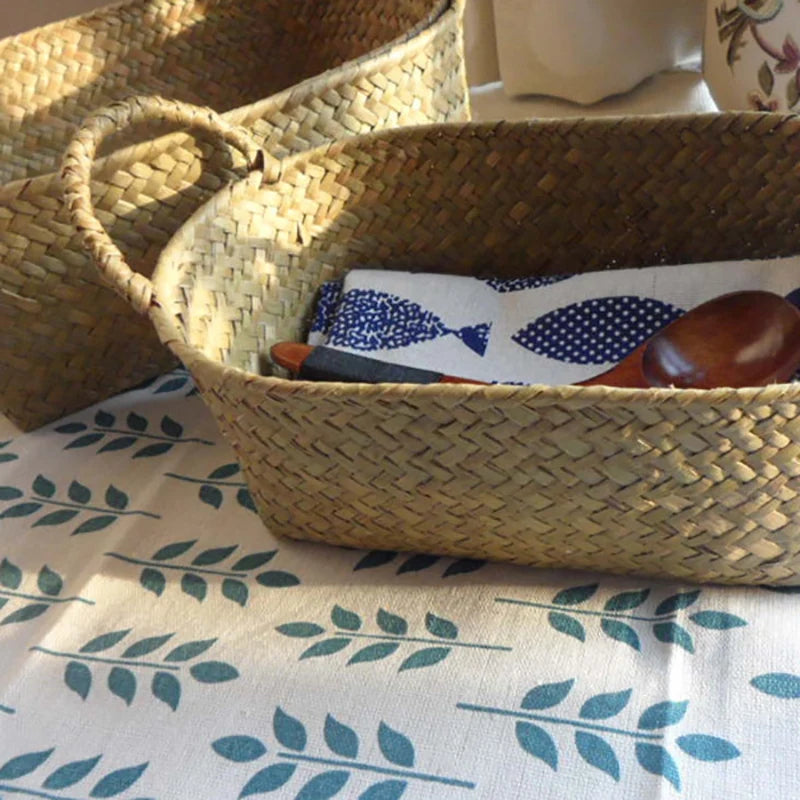 panier de rangement en paille tissé à la main pour divers usages - vue 8 sur 7