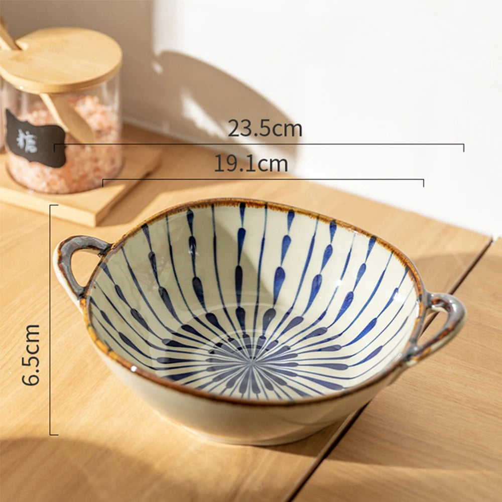 Bol nouilles ceramique anse motif floral 19 cm