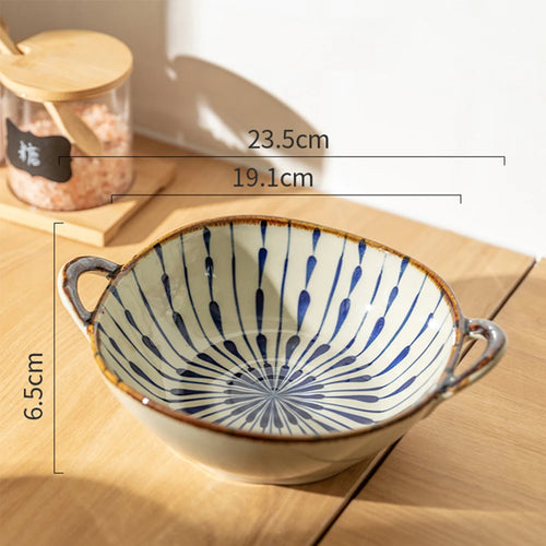 Bol nouilles ceramique anse motif floral 19 cm