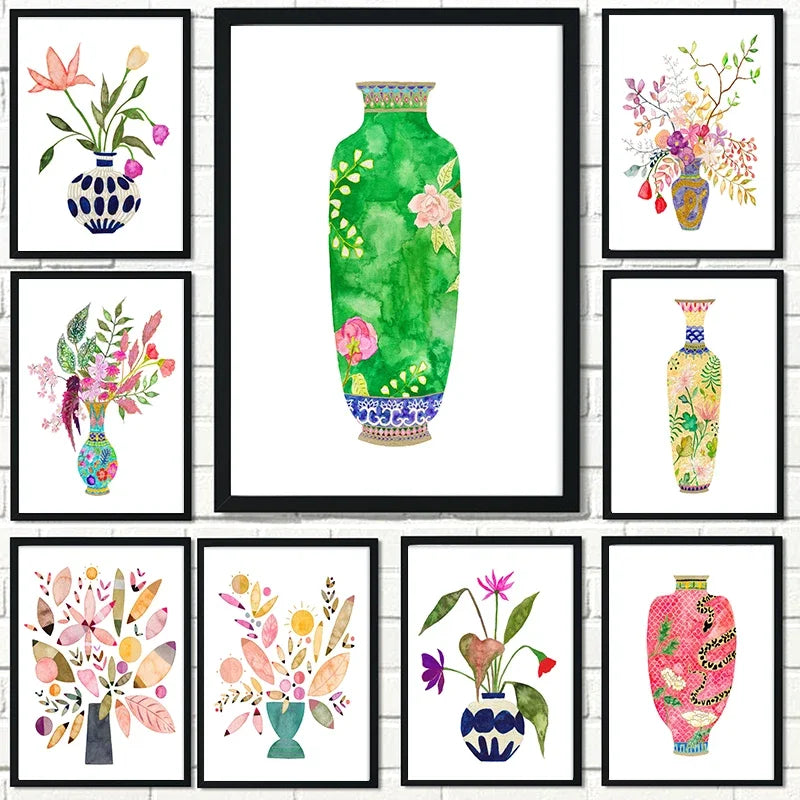 art mural fleuri aquarelle peinture nordique pour décoration intérieure