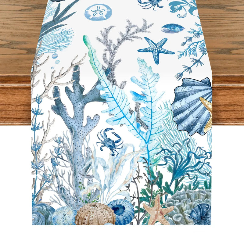 Chemin de table motif vie marine étoiles hippocampes