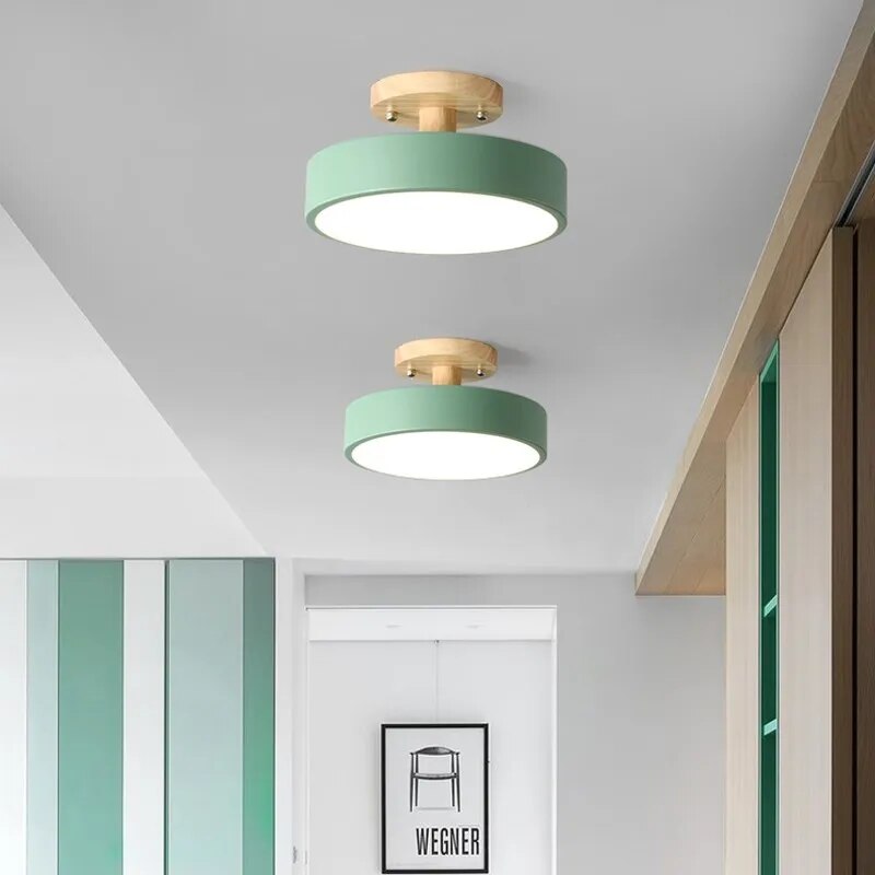 plafonnier bois nordique led macaron rond intérieur balc - vue 4 sur 20