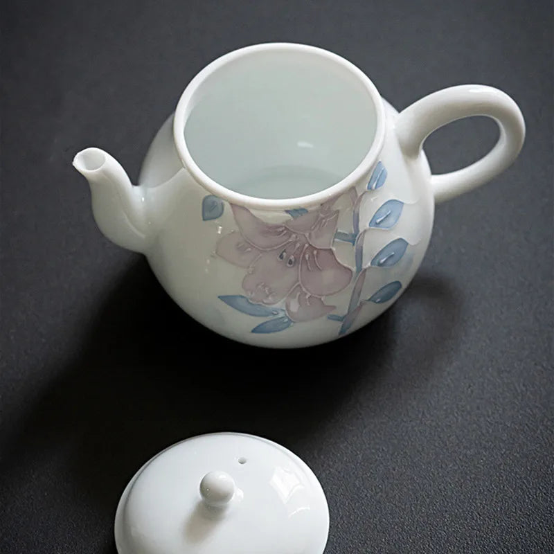 Théière céramique chinoise motifs floraux peints main 160ml - vue 4 sur 7