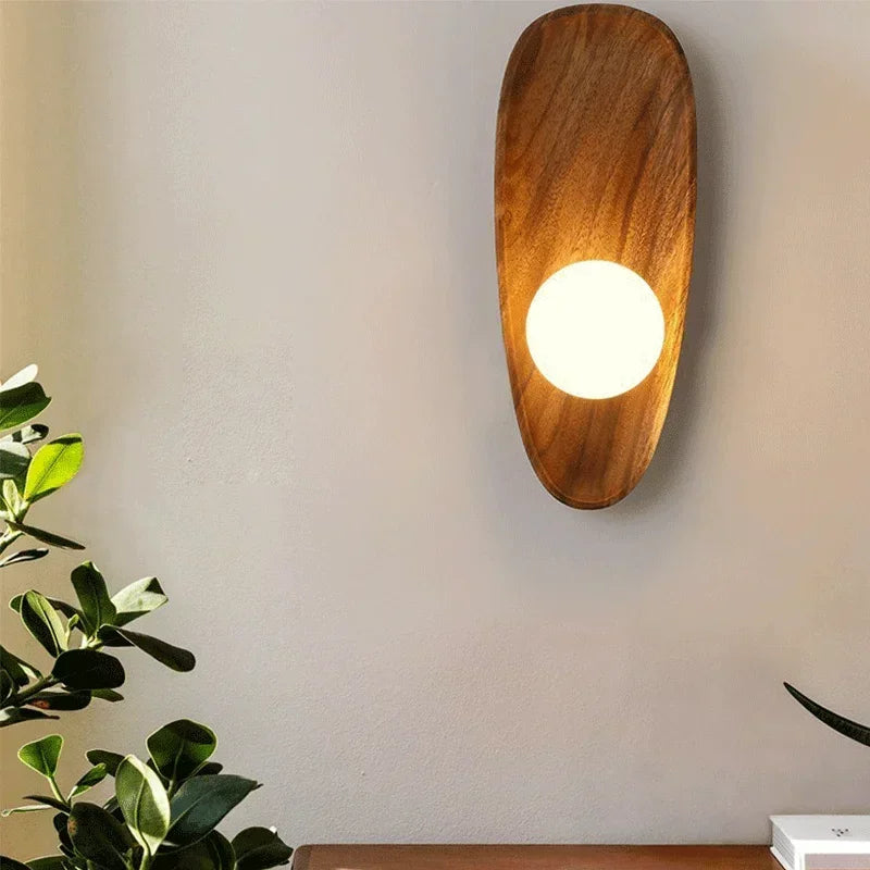 Applique murale LED minimaliste japonaise en bois massif - vue 2 sur 8