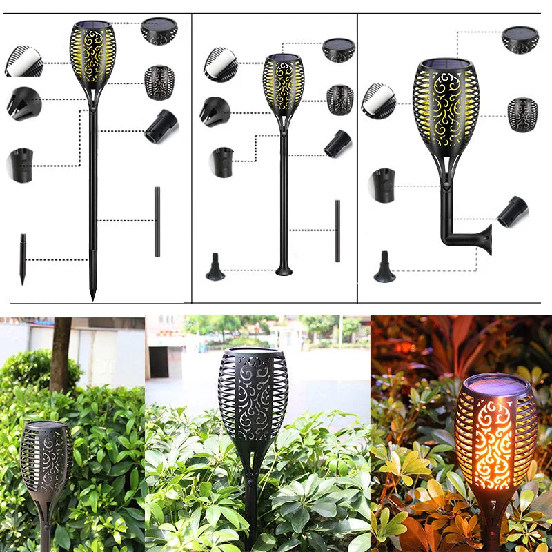 lampe solaire extérieure 96 led torche vacillante pour jardin et patio - vue 5 sur 11