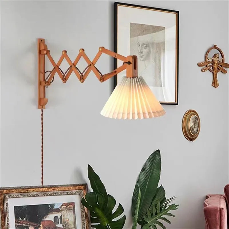 Sax applique moderne télescopique led lampe en bois salon japonais bras long créatif chambre chevet décoration maison lumière - vue 4 sur 8
