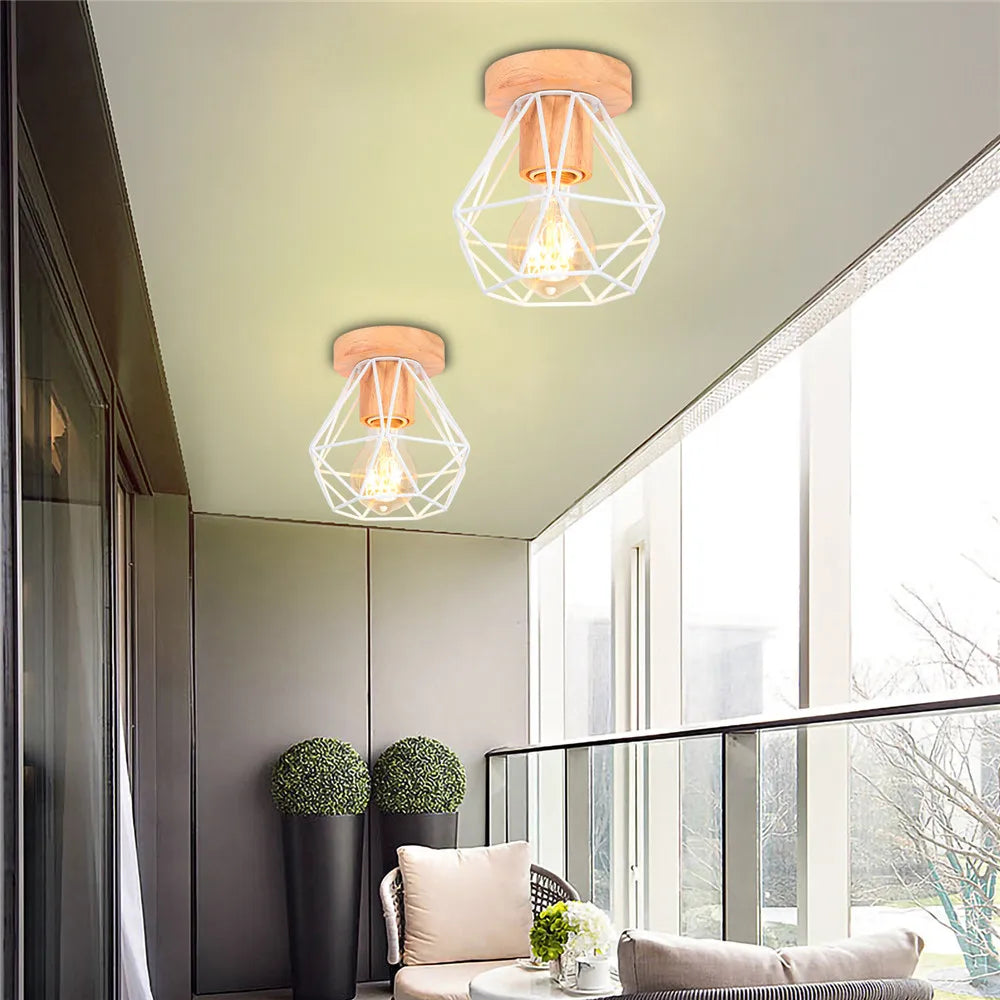 E27 plafonnier fer bois plafonnier nordique moderne Mini lampe pour salon chambre cuisine décoration luminaire - vue 9 sur 8
