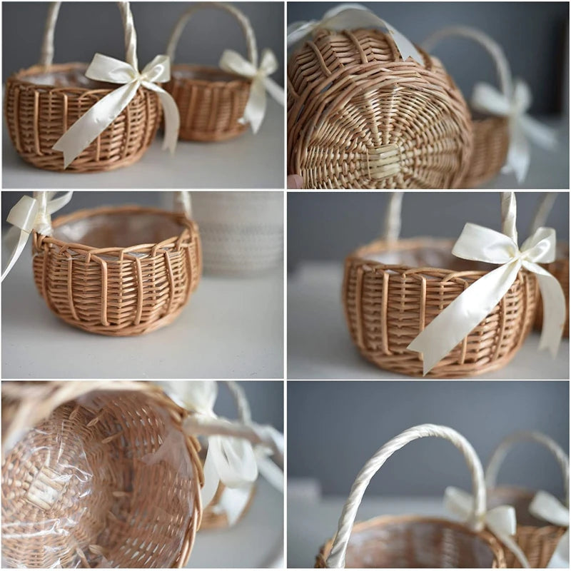 panier de fleurs de mariage tissé à la main pour rangement et pique-nique - vue 7 sur 10