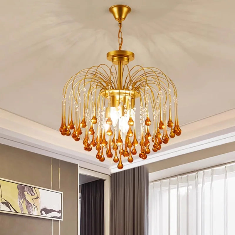 lustre suspendu rétro en verre marron élégant et moderne - vue 4 sur 9