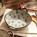 Bol japonais céramique anse motif floral 19cm
