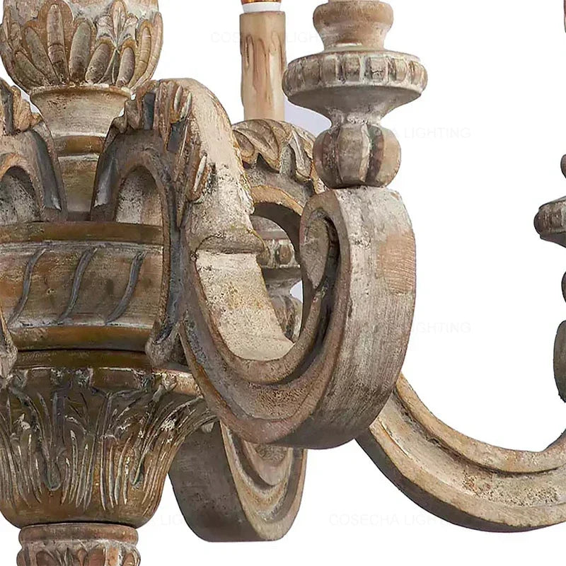 lustre en bois sculpté et verre de murano rétro élégant - vue 7 sur 12