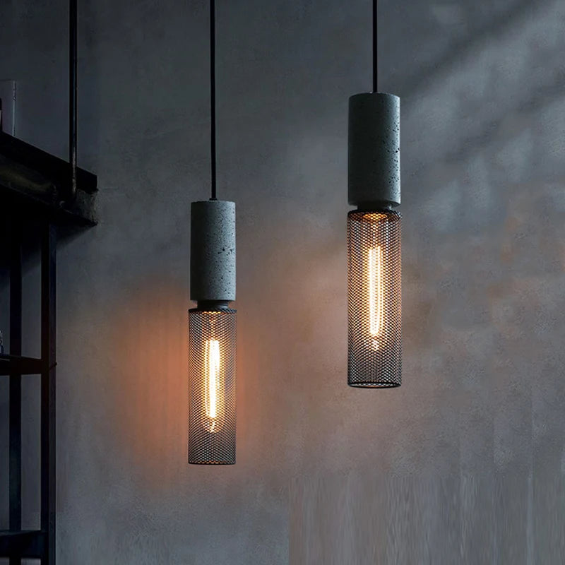 lampe suspendue en béton industriel avec abat-jour en fer - vue 7 sur 29