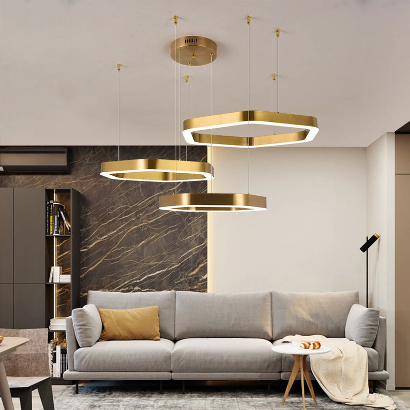 Hexagone Design Led Lustre Moderne De Luxe En Acier Inoxydable Lampe Salon Suspension Luminaire Décor À La Maison Escalier Plafond Lustre