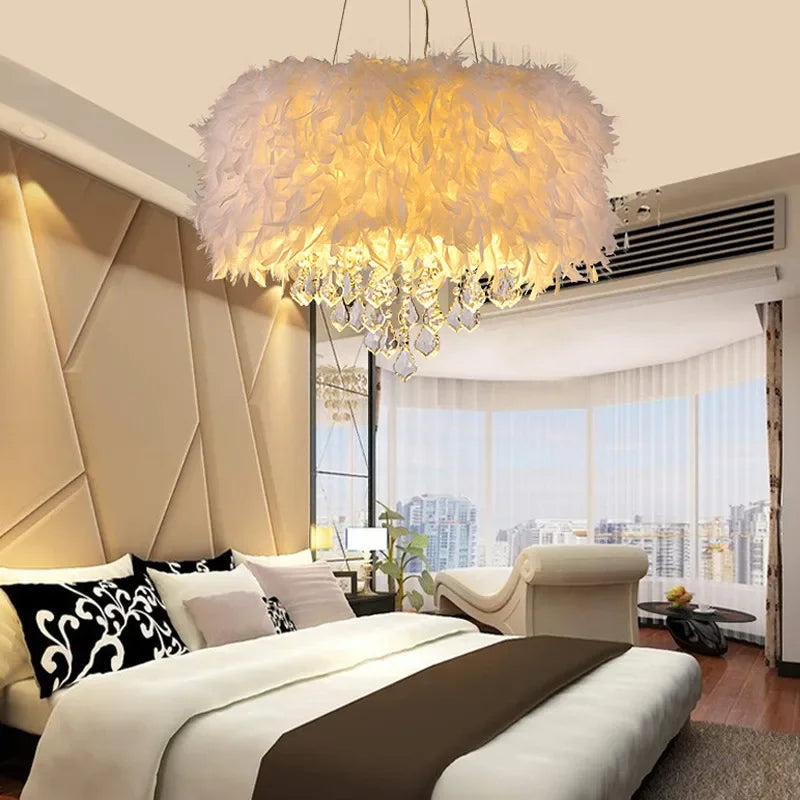lustre créatif simple plume led net romantique populaire - vue 4 sur 9