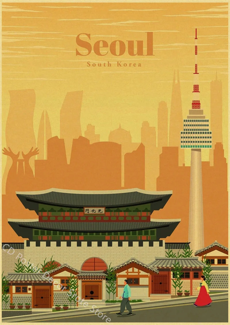 affiche vintage des villes du monde pour décoration murale
