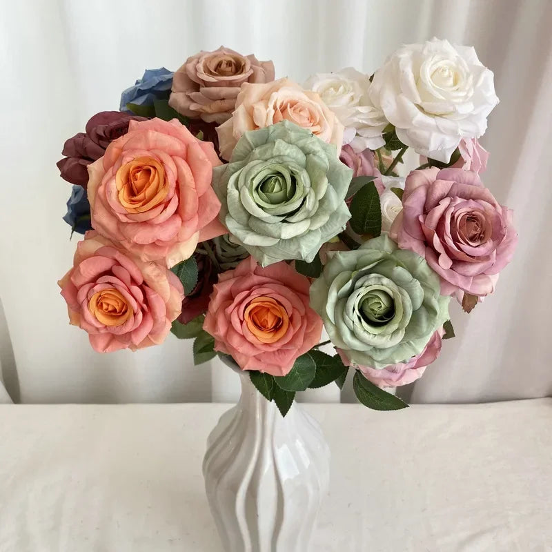 fleurs artificielles en velours roses décoratives pour intérieur - vue 4 sur 14
