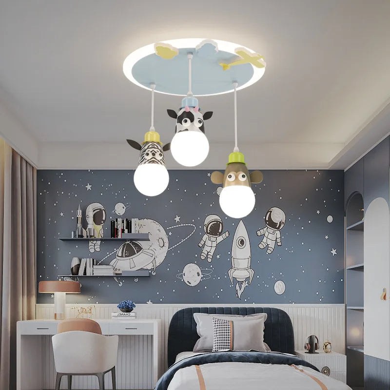 lustre dessin animé animal avec veilleuses nuage pour enfants - vue 4 sur 7