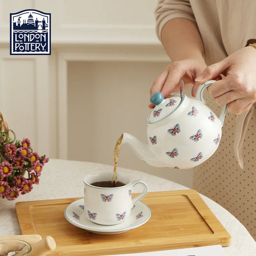 Théière céramique motif papillons animaux avec infuseur
