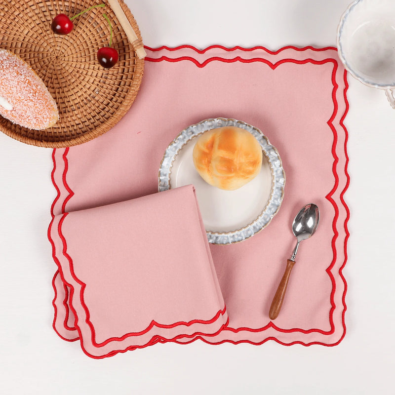 Serviette de table coton lotus brodé style champêtre