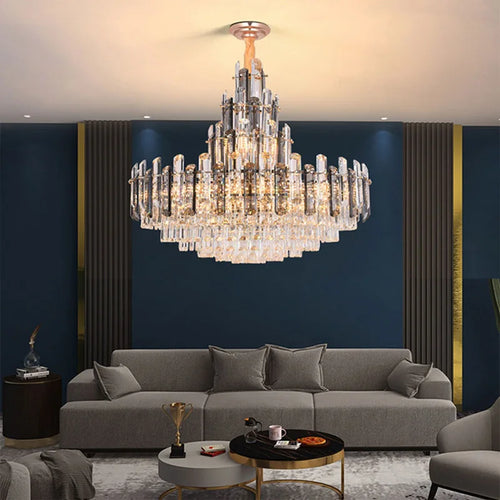 suspension à led en cristal design luxueux avec variateur d'intensité