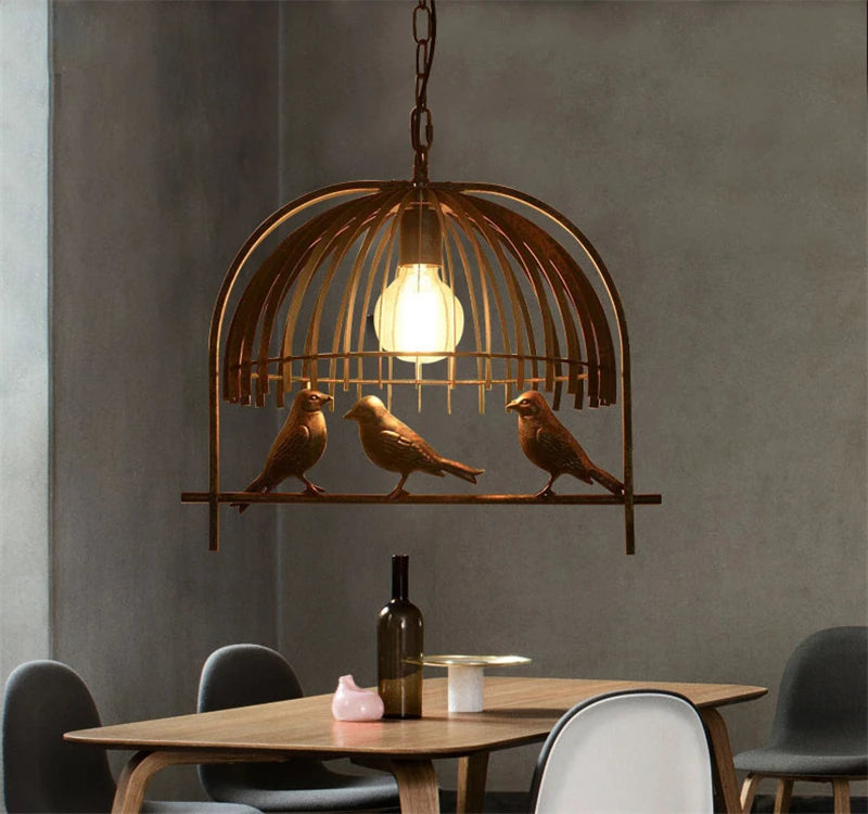 lustre cage à oiseaux en fer forgé pour café et bar - vue 5 sur 6