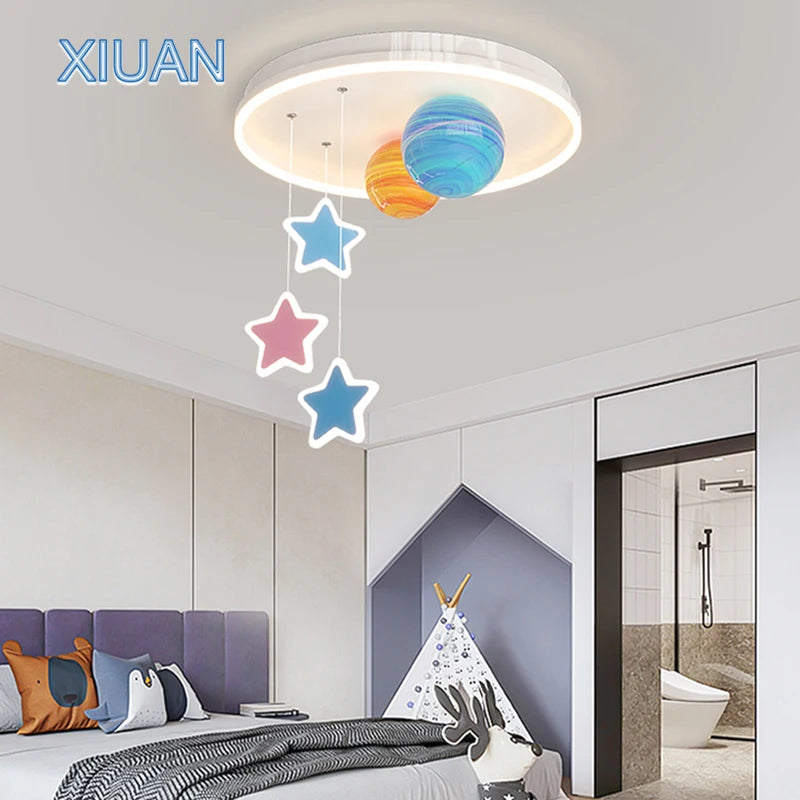 lustre créatif pour école maternelle en verre coloré planète univers étoile - vue 4 sur 7
