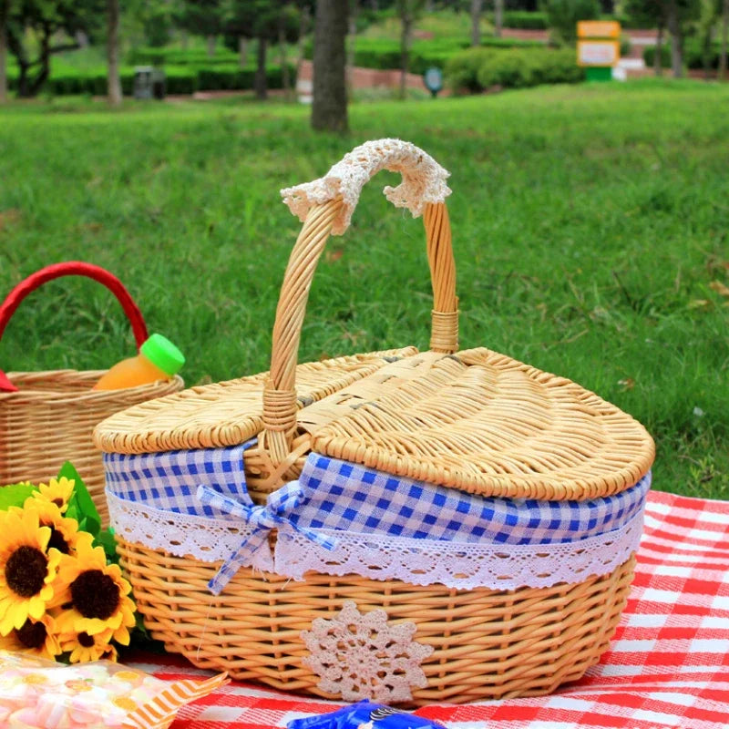 panier en osier tissé à la main pour pique-nique et rangement extérieur - vue 8 sur 9