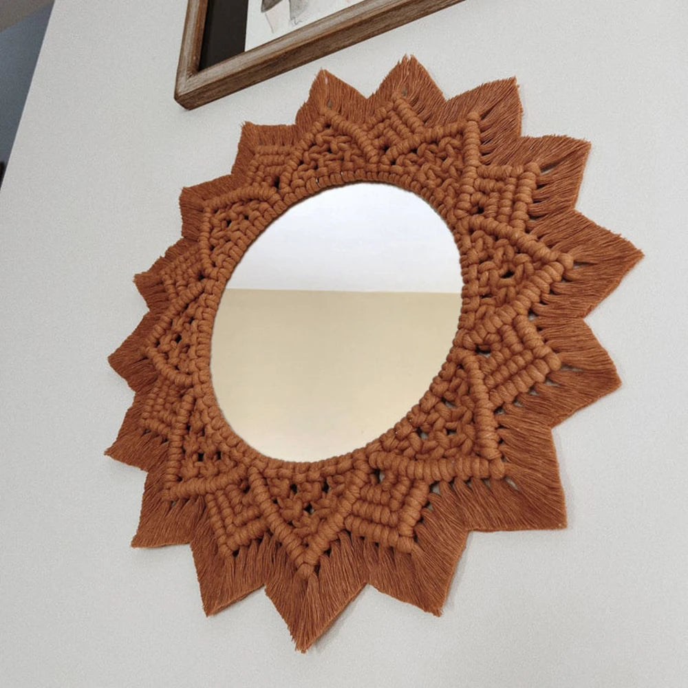 miroir rond en macramé style bohème pour décoration murale - vue 7 sur 19