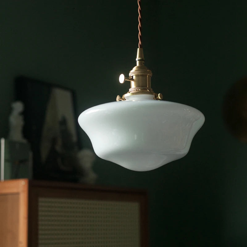 Suspension nordique moderne douille en cuivre abat-jour en verre blanc chambre salon suspension LED luminaires - vue 7 sur 30