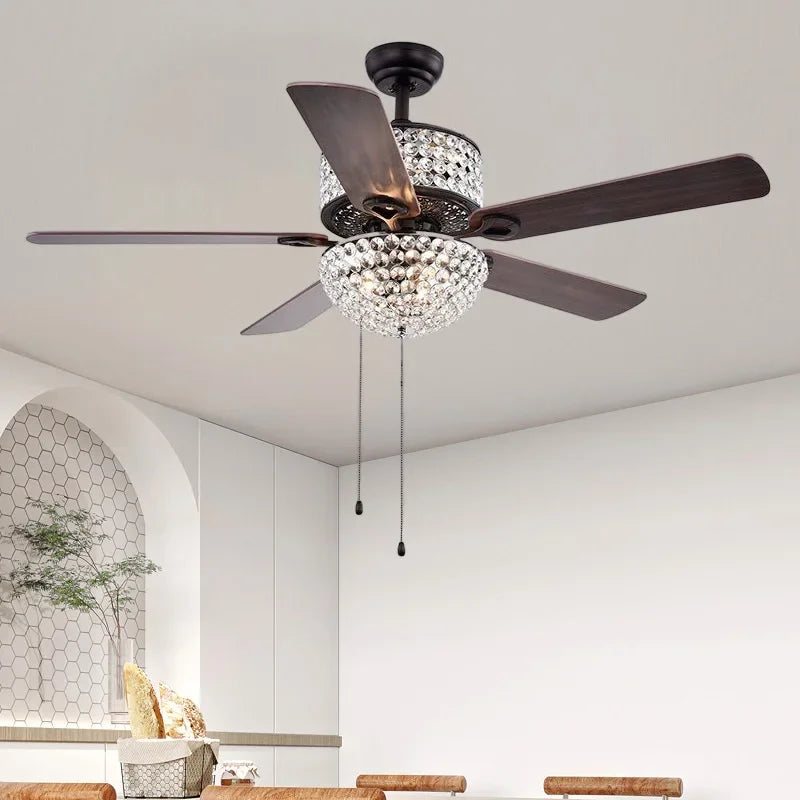 ventilateur de plafond en cristal avec télécommande et lumières - vue 7 sur 9