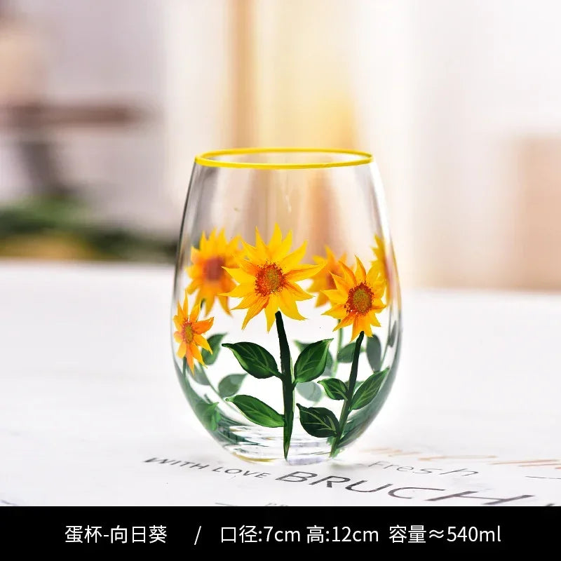 Verres vin motifs floraux peints main lot trois