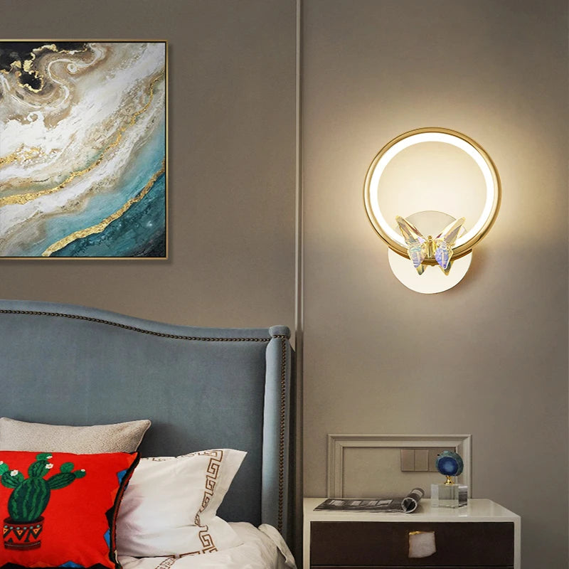 applique murale led en cristal motif papillon montage en surface