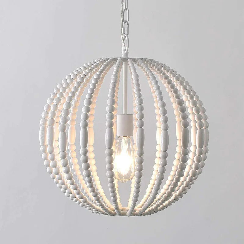 lustre vintage en perles de bois style américain loft campagne