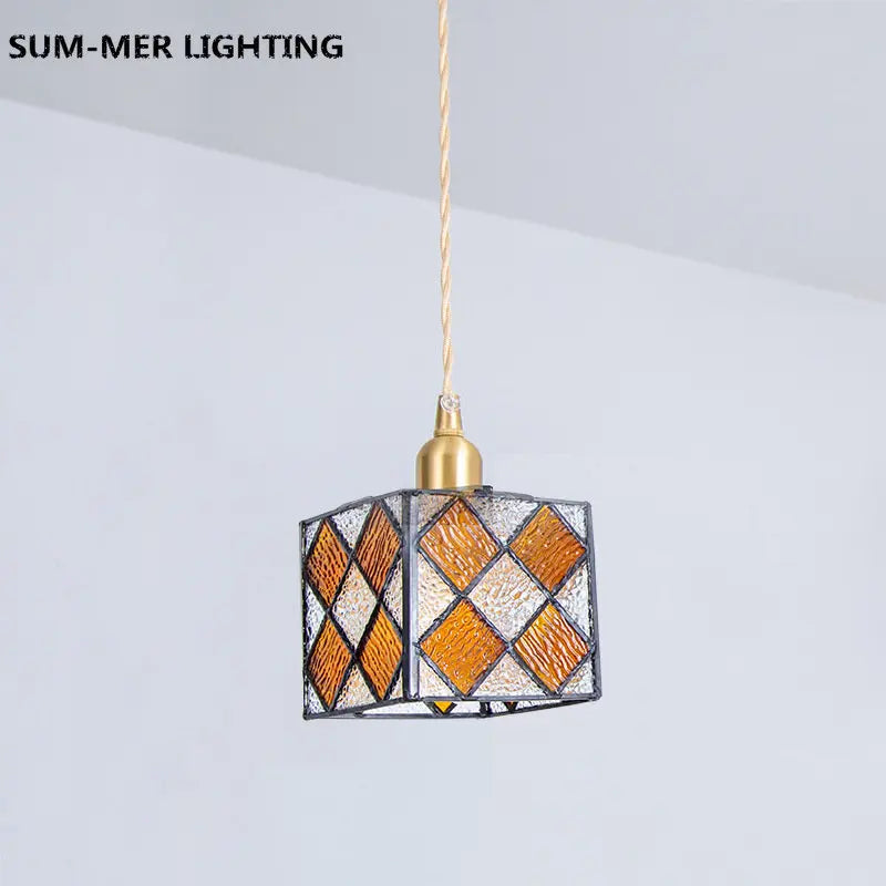 lampe suspendue nordique en laiton et verre style japonais rural rétro