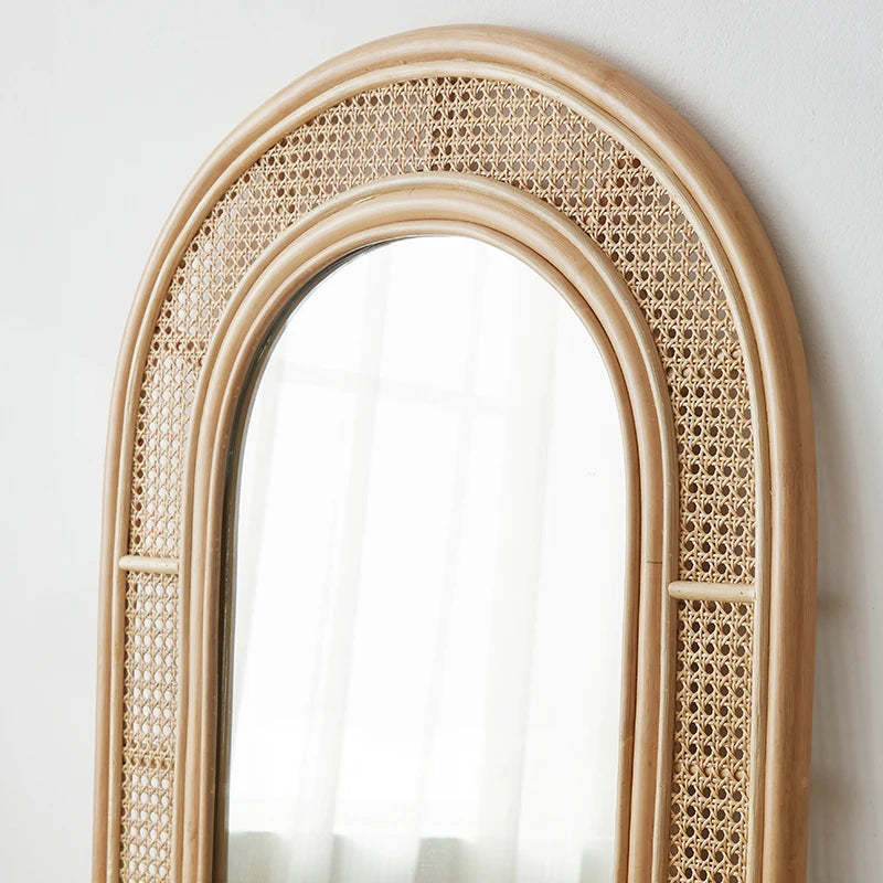 miroir vintage plein format en rotin pour chambre fille - vue 6 sur 5