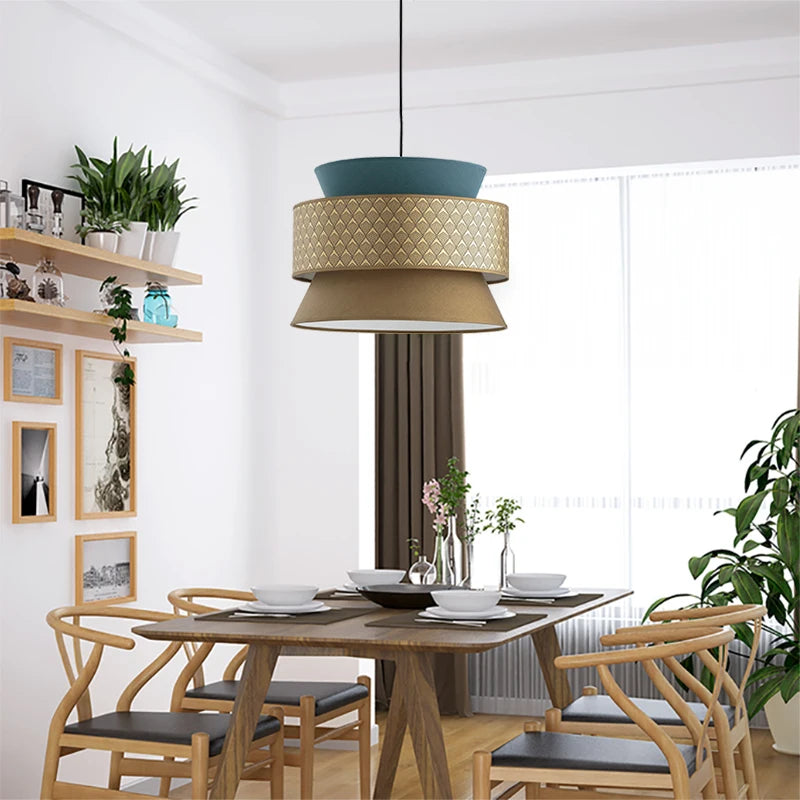 Lustre de style japonais moderne Simple personnalité créative salle à manger chambre étude tissu Art lampes suspendues - vue 5 sur 9