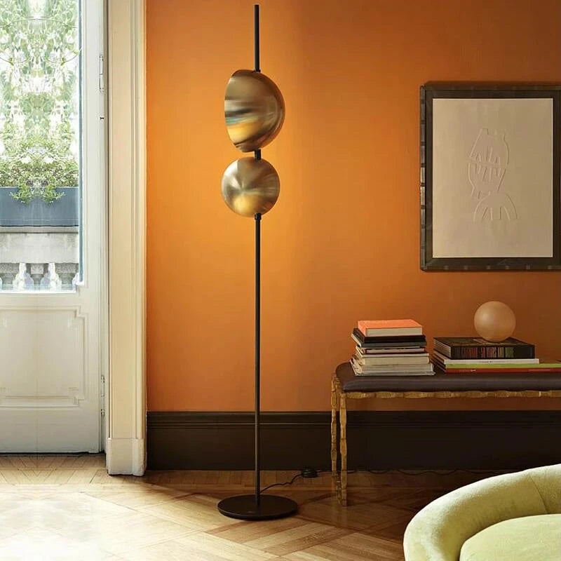 Lampadaire vintage noir or LED minimaliste Superluna Lampadaire Double Abat-jour lecture chevet salon lampadaires