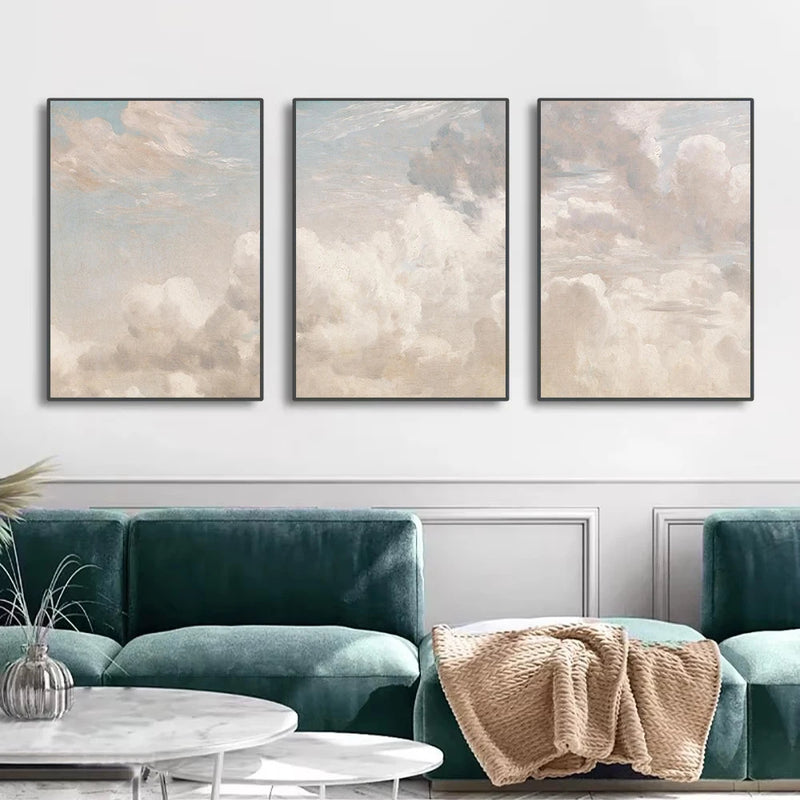 triptyque vintage nuage ciel paysage scandinave décoration murale