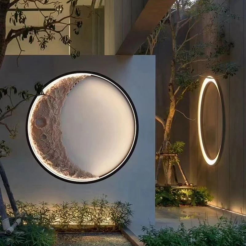 nouvelle applique murale lune led étanche moderne extérieur jardin résine - vue 6 sur 15