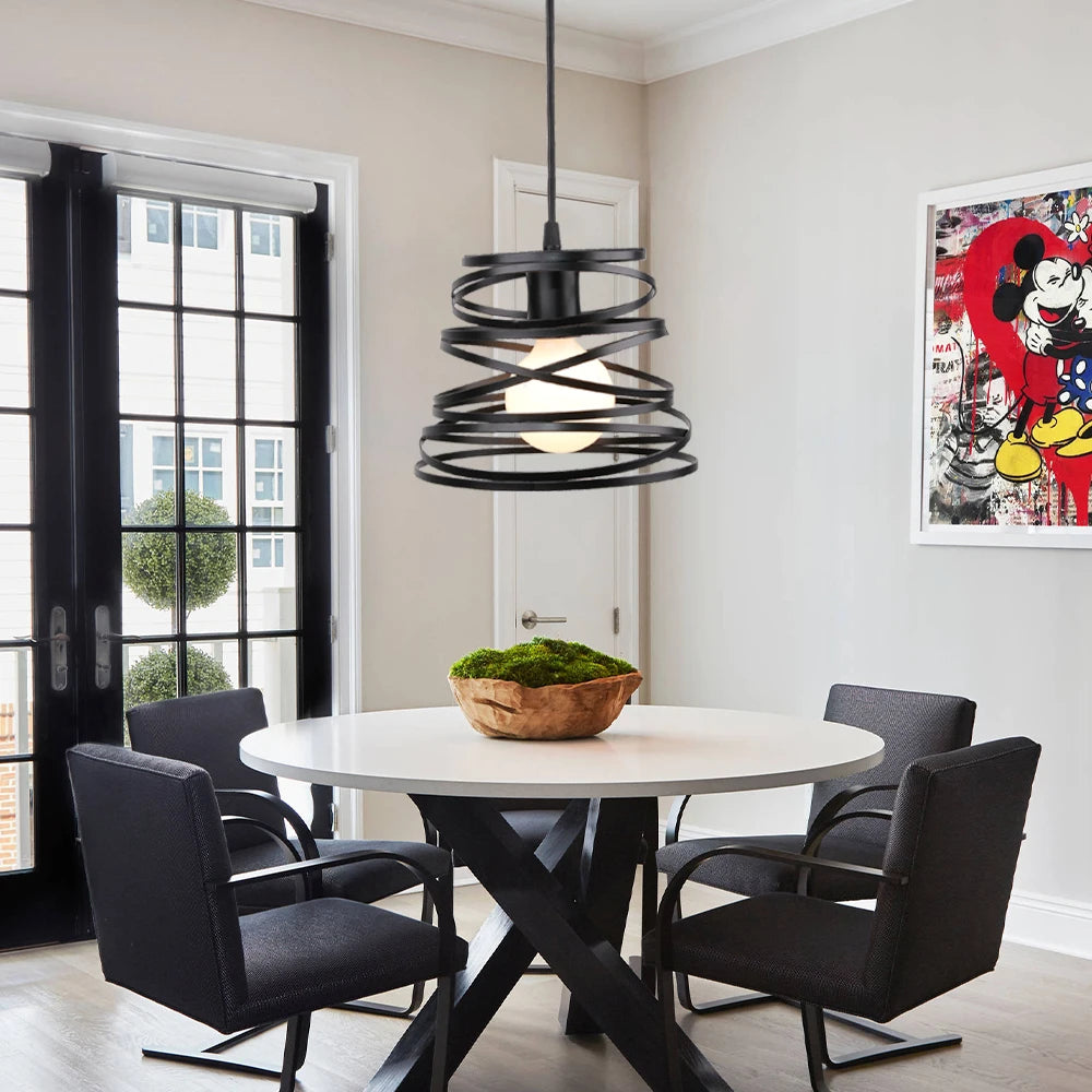 Suspension moderne Abat-jour Vintage Ruban LED Spirale Tourbillon Plafond Suspendu Lustre Salon Cuisine Luminaires - vue 4 sur 19
