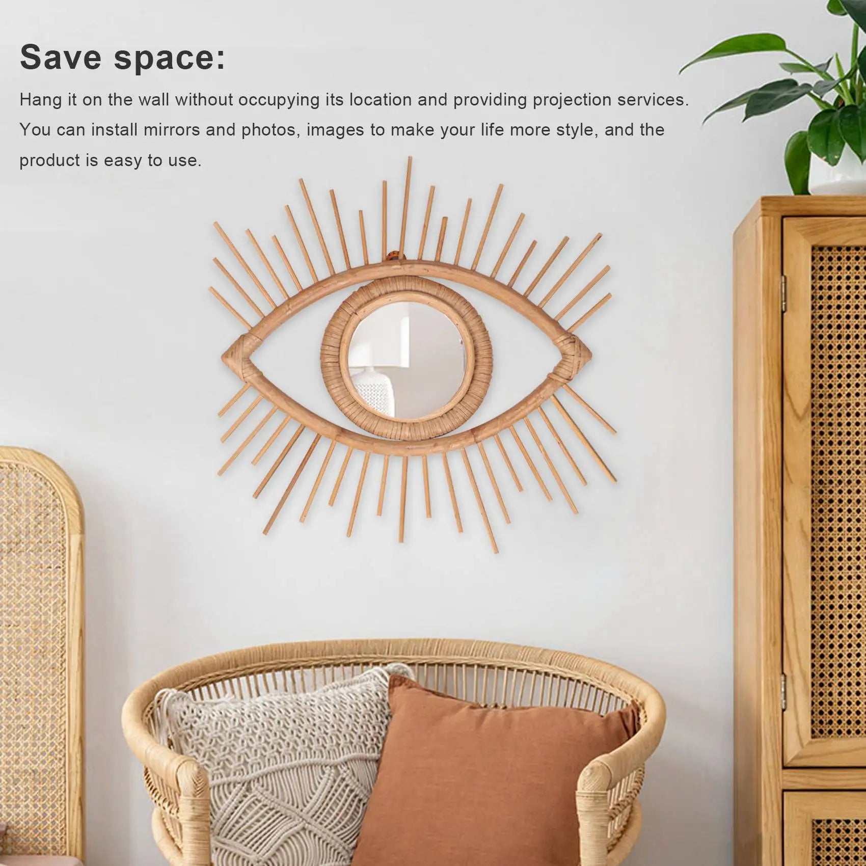 cadre décoratif en rotin en forme d'œil pour miroir - vue 5 sur 6