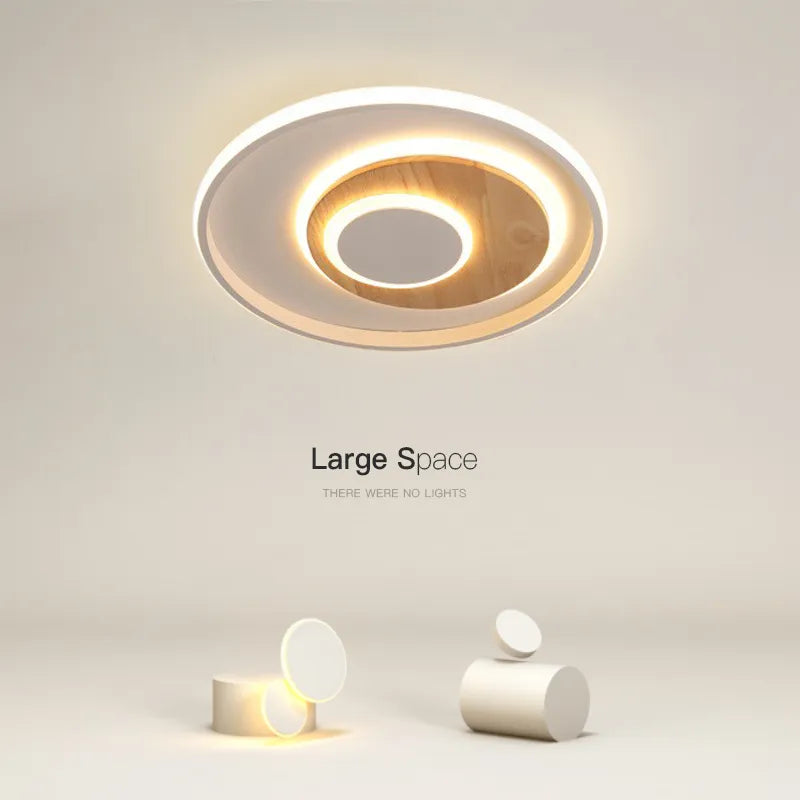 plafond moderne à leds en bois véritable éclairage rond - vue 3 sur 16