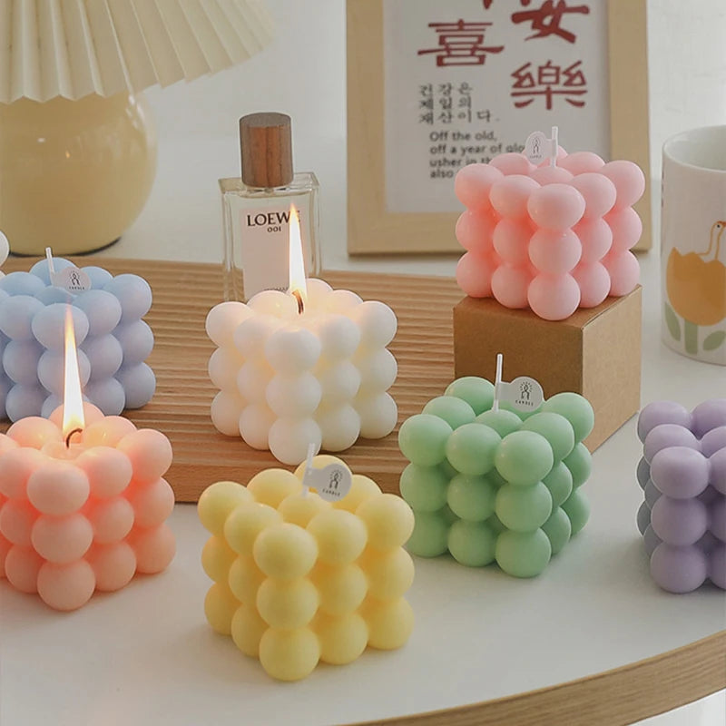 bougie cube parfumée à bulles en cire de soja artisanale - vue 2 sur 14