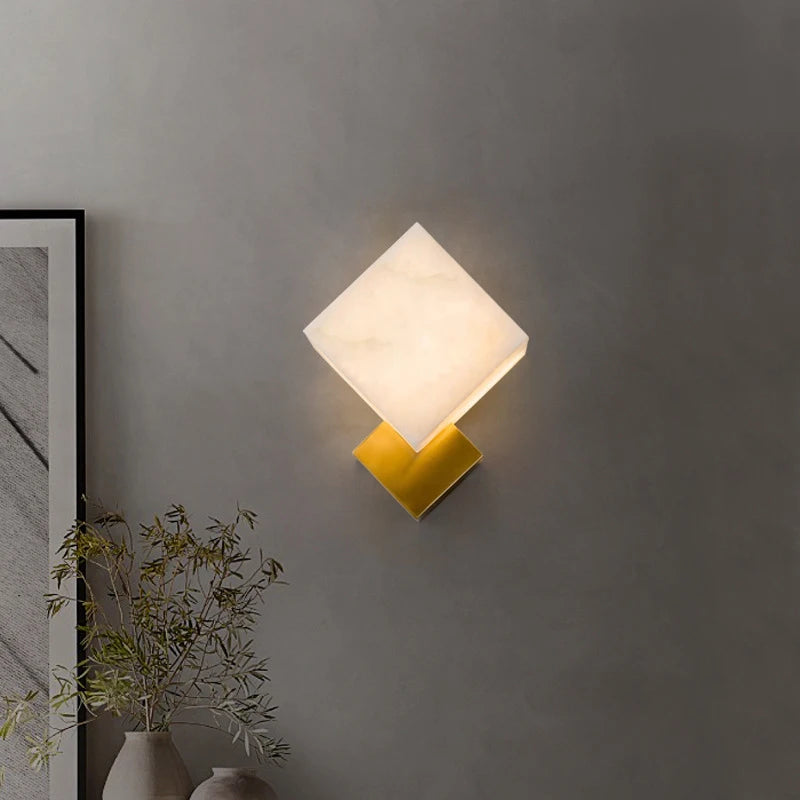 applique murale nordique en cuivre doré style chinois led marbre naturel - vue 3 sur 6